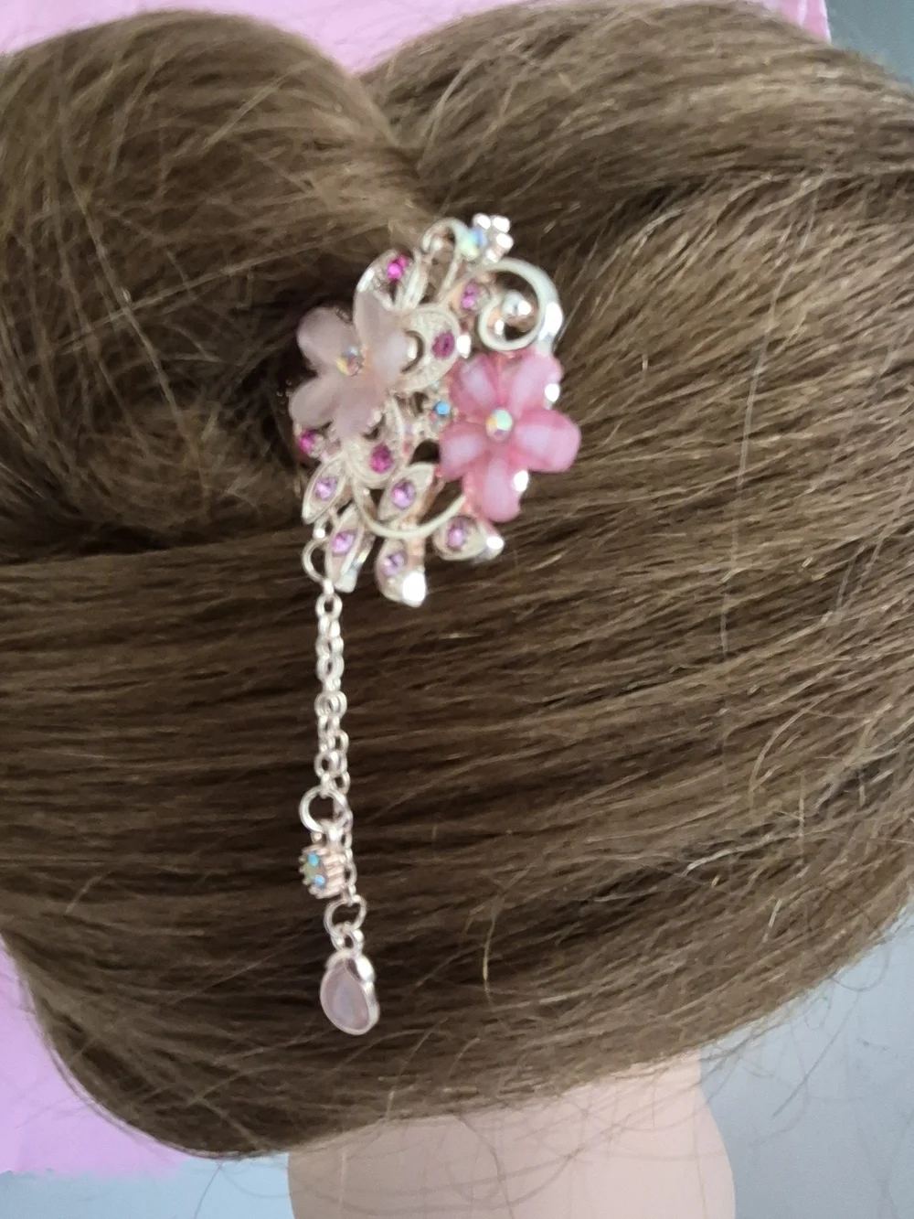 Floral Pink Crystal Hair Clip Barrette - Women Accessories